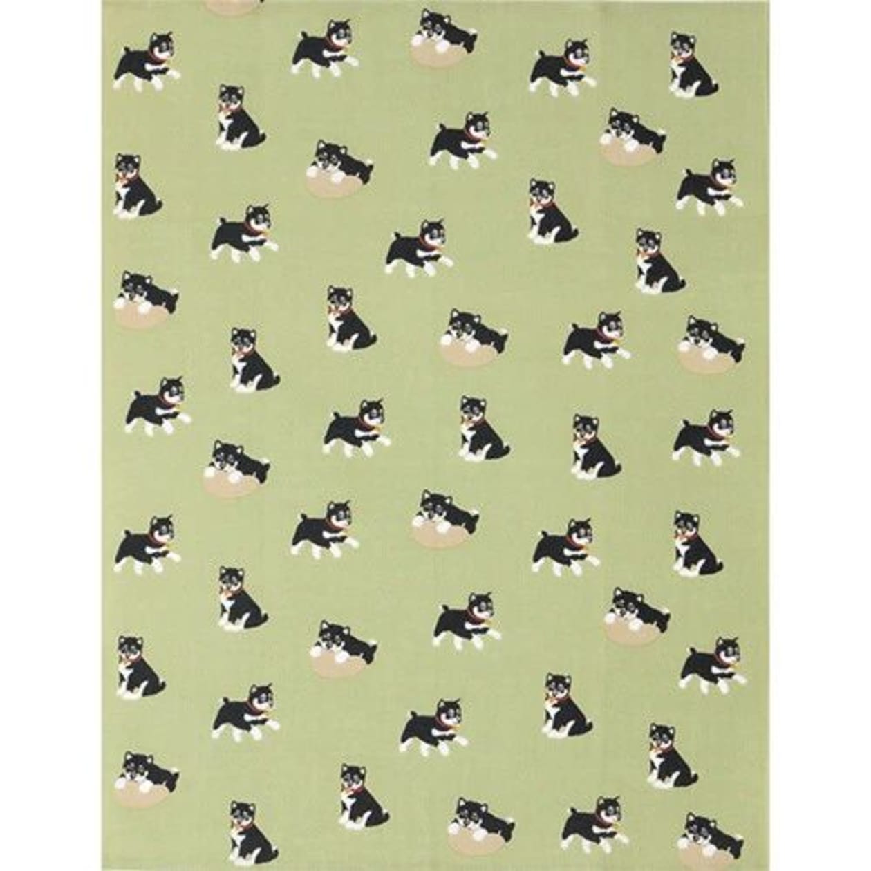 Kuroshiba-kun Japanese Tenugui Hankie Handkerchief in Green | 13.38" x 16.92"