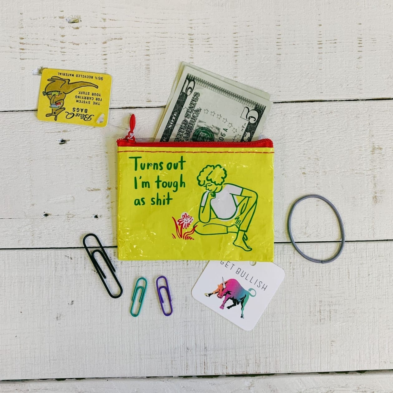 Turns Out I'm Tough As Shit Recycled Material Coin Purse | Recycled Material | 3"h x 4"w | BlueQ at GetBullish