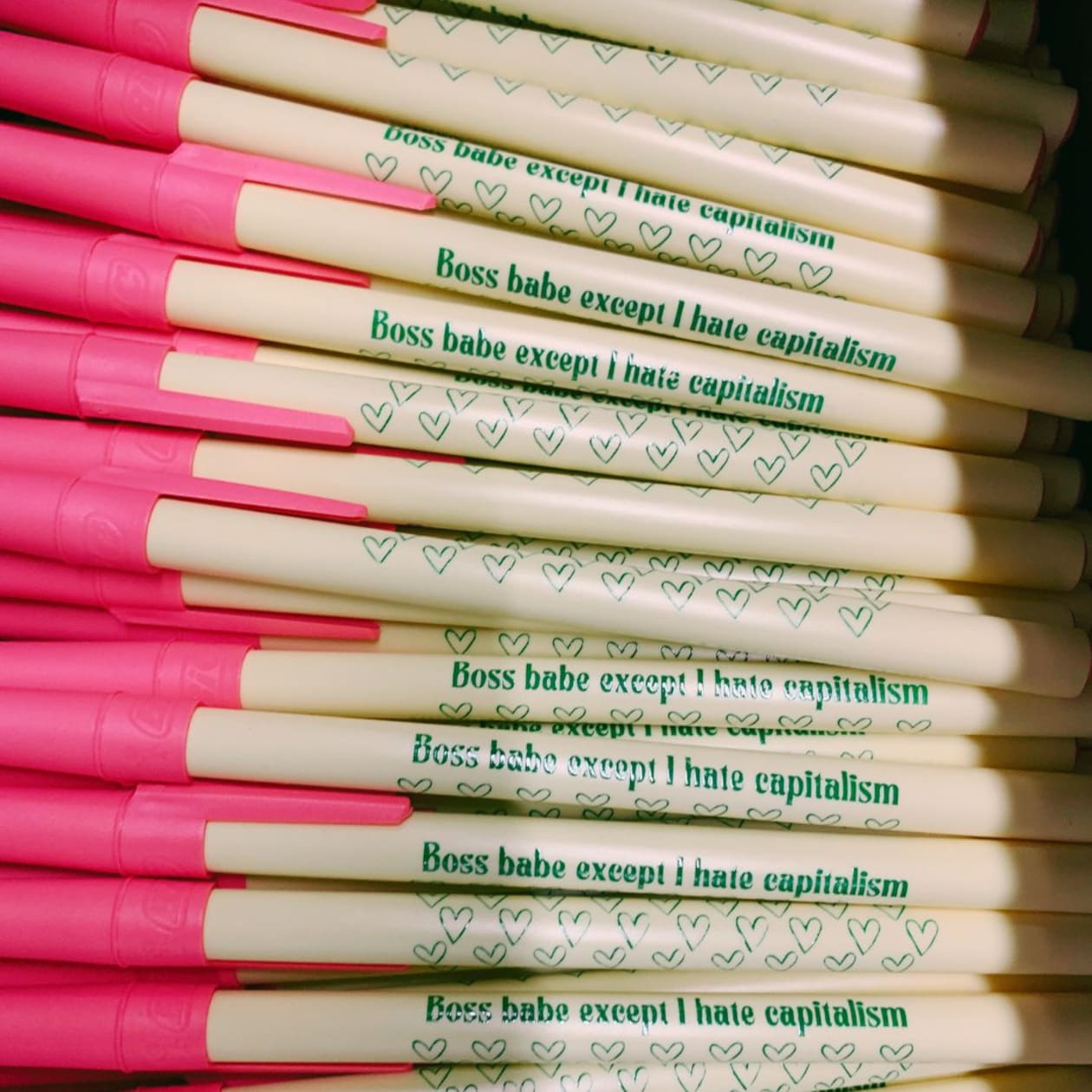 Boss Babe Except I Hate Capitalism Ballpoint Pen in Cream | Gen Z Aesthetic Blue Ink