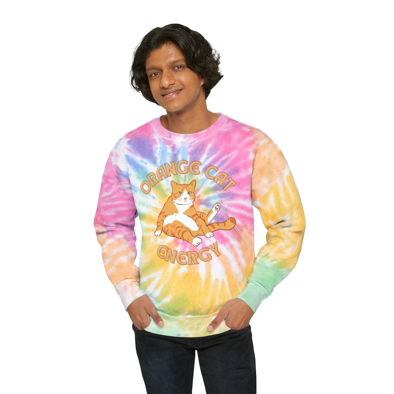 Orange Cat Energy Unisex Tie-Dye Sweatshirt