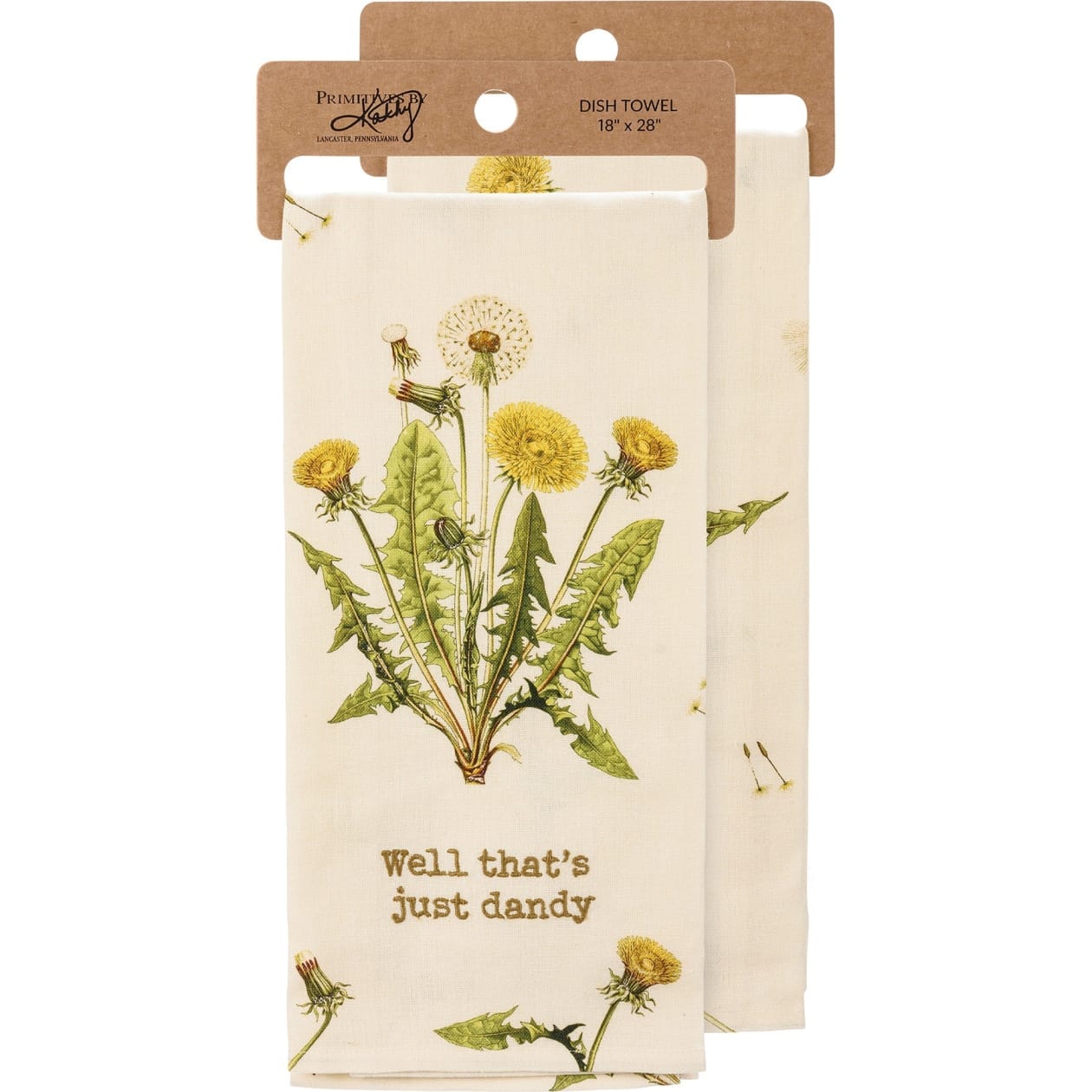 Well That's Just Dandy Punny Dandelion Dish Cloth Towel | Cotten Linen Novelty Tea Towel | Cute Kitchen Hand Towel | 18" x 28"