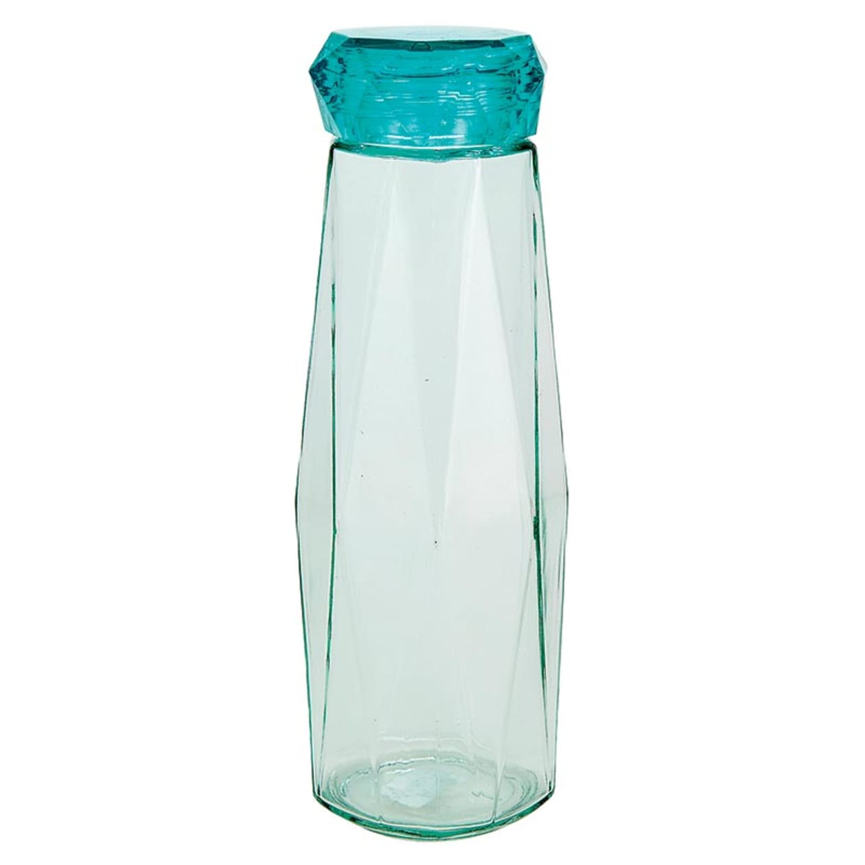 Aqua Blue Faceted Glass Diamond Water Bottle | 16 oz | Gift for Her