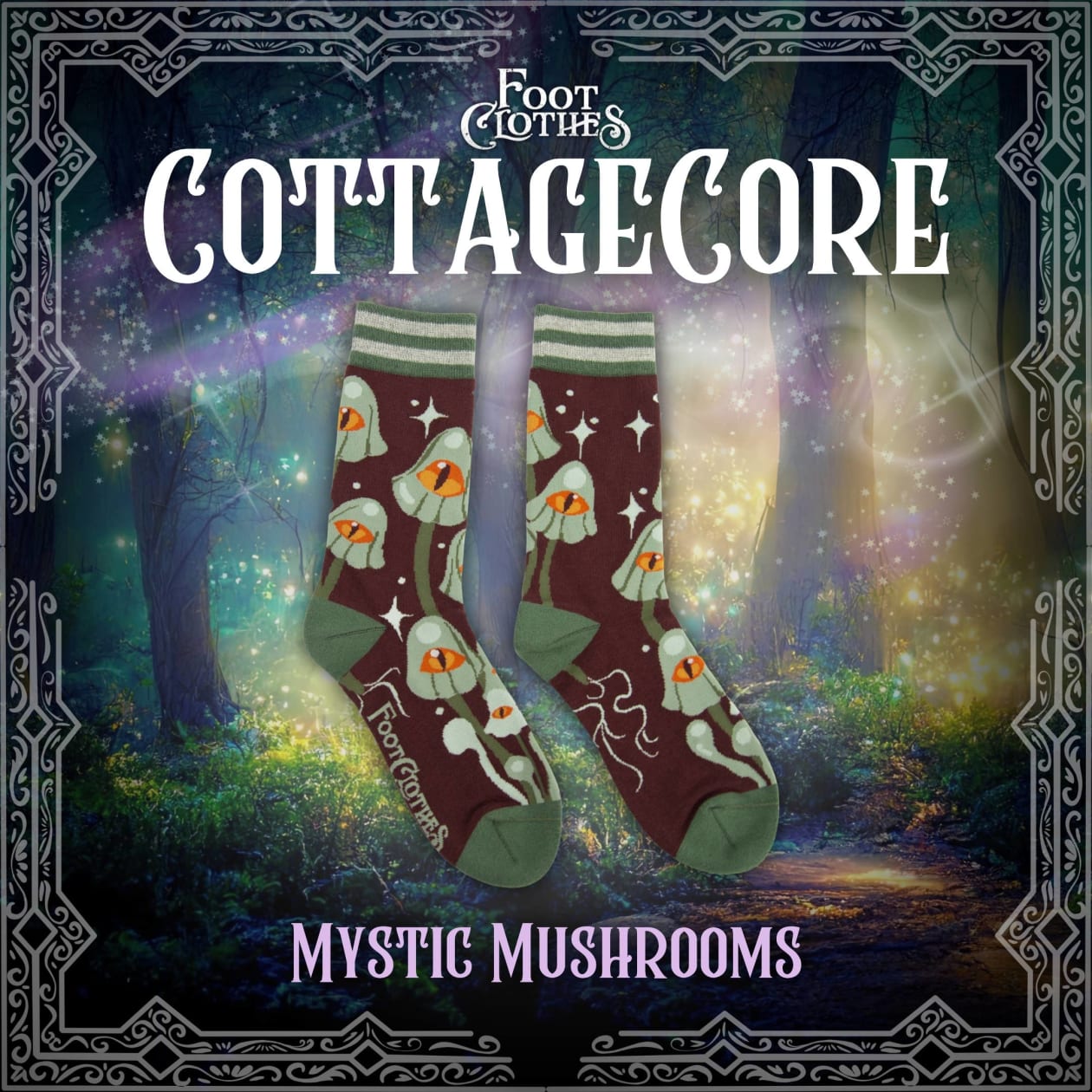 Mystic Mushrooms Crew Socks | Enchanted One-eyed Fungi Footwear