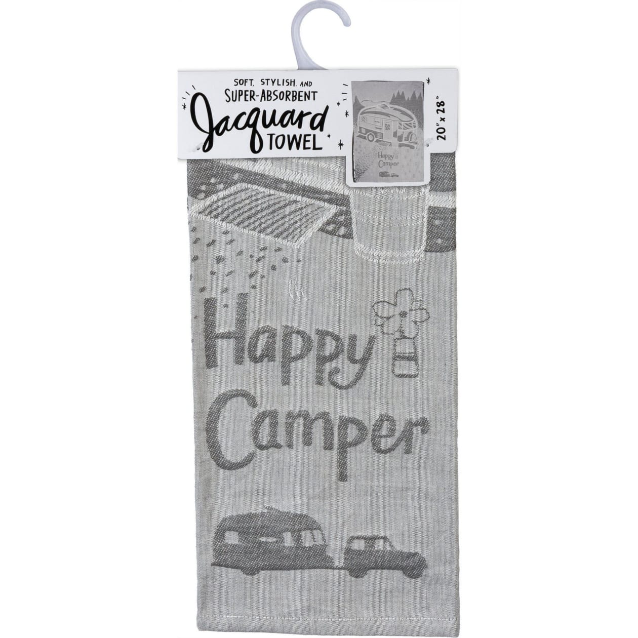 Happy Camper Woven Dish Cloth Towel | Novelty Tea Towels | Cute Kitchen Hand Towel | 20" x 28"