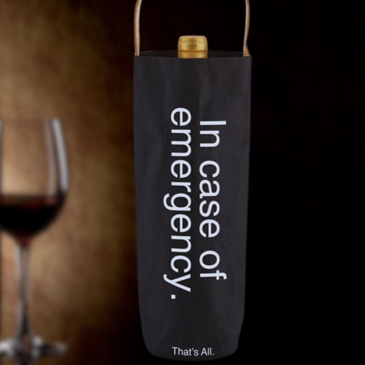 In Case Of Emergency Black Wine Bottle Bag | Gloss Black | Holds Standard Wine Bottle for Gifting