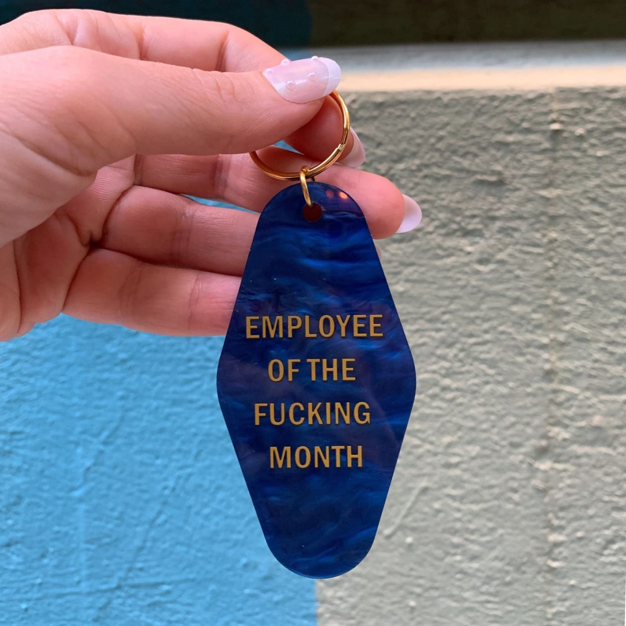 Employee of the Fucking Month Keychain in Blue Shimmer