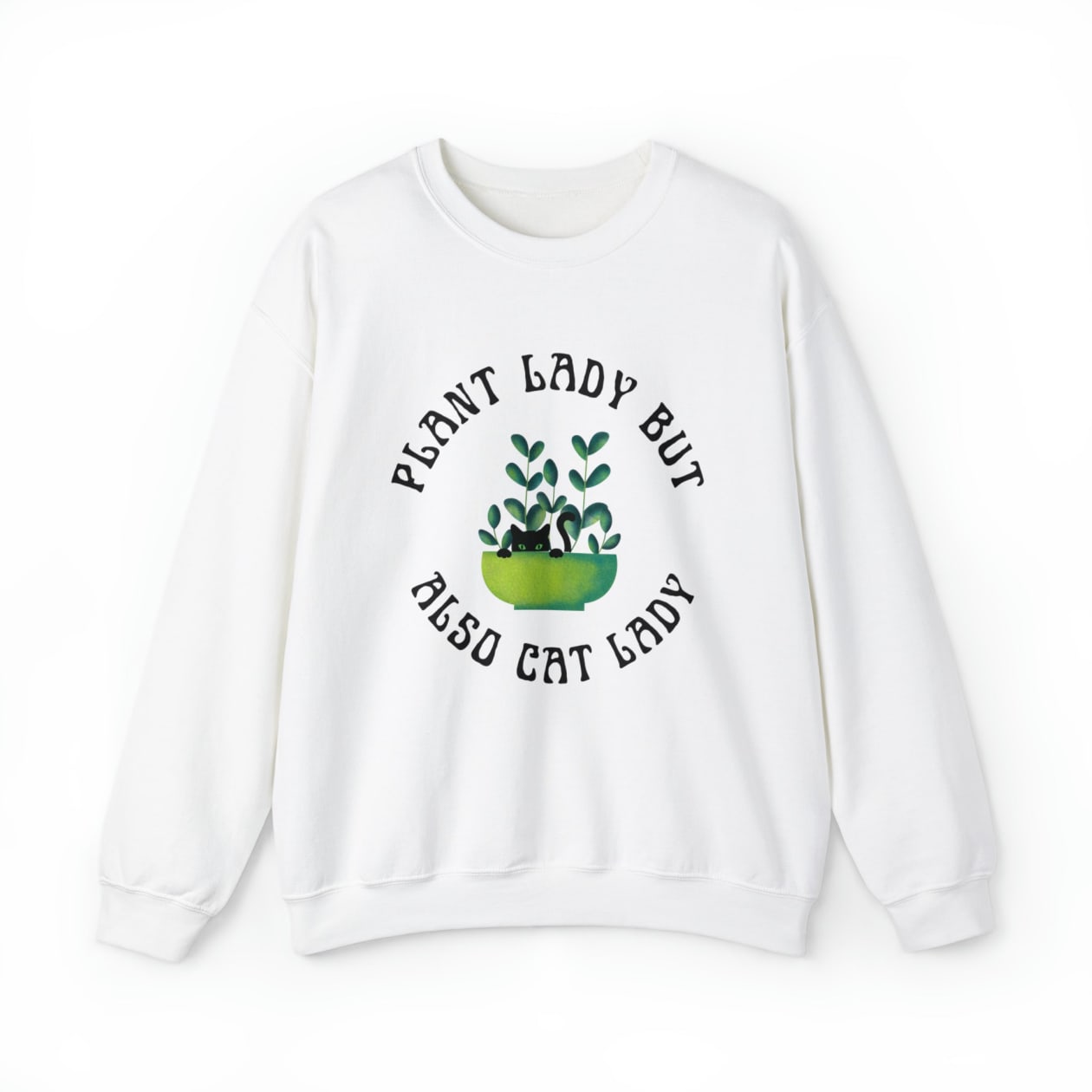 Plant Lady But Also Cat Lady Unisex Heavy Blend™ Crewneck Sweatshirt Sizes SM-5XL | Plus Size Available