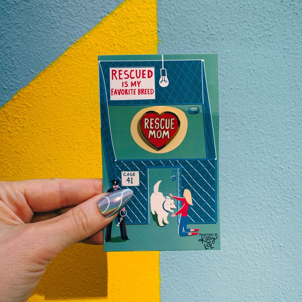 Last Call! Rescue Dog Mom Enamel Pin in Gold Heart