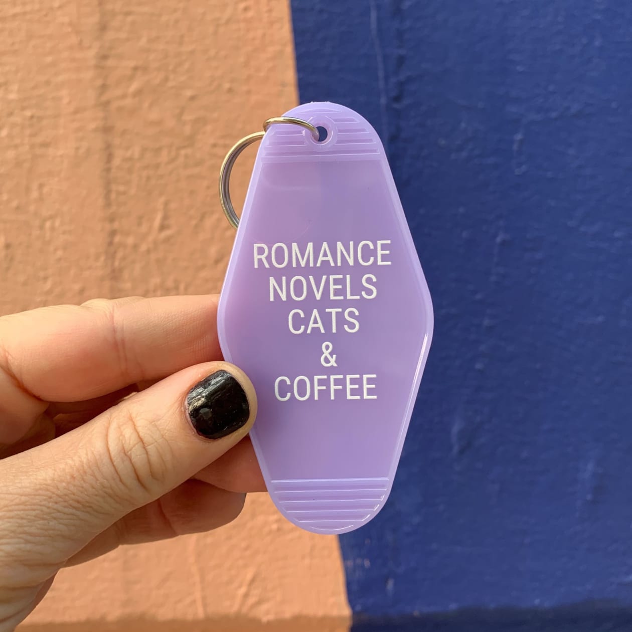 Romance Novels Cats & Coffee Motel Style Keychain in Purple