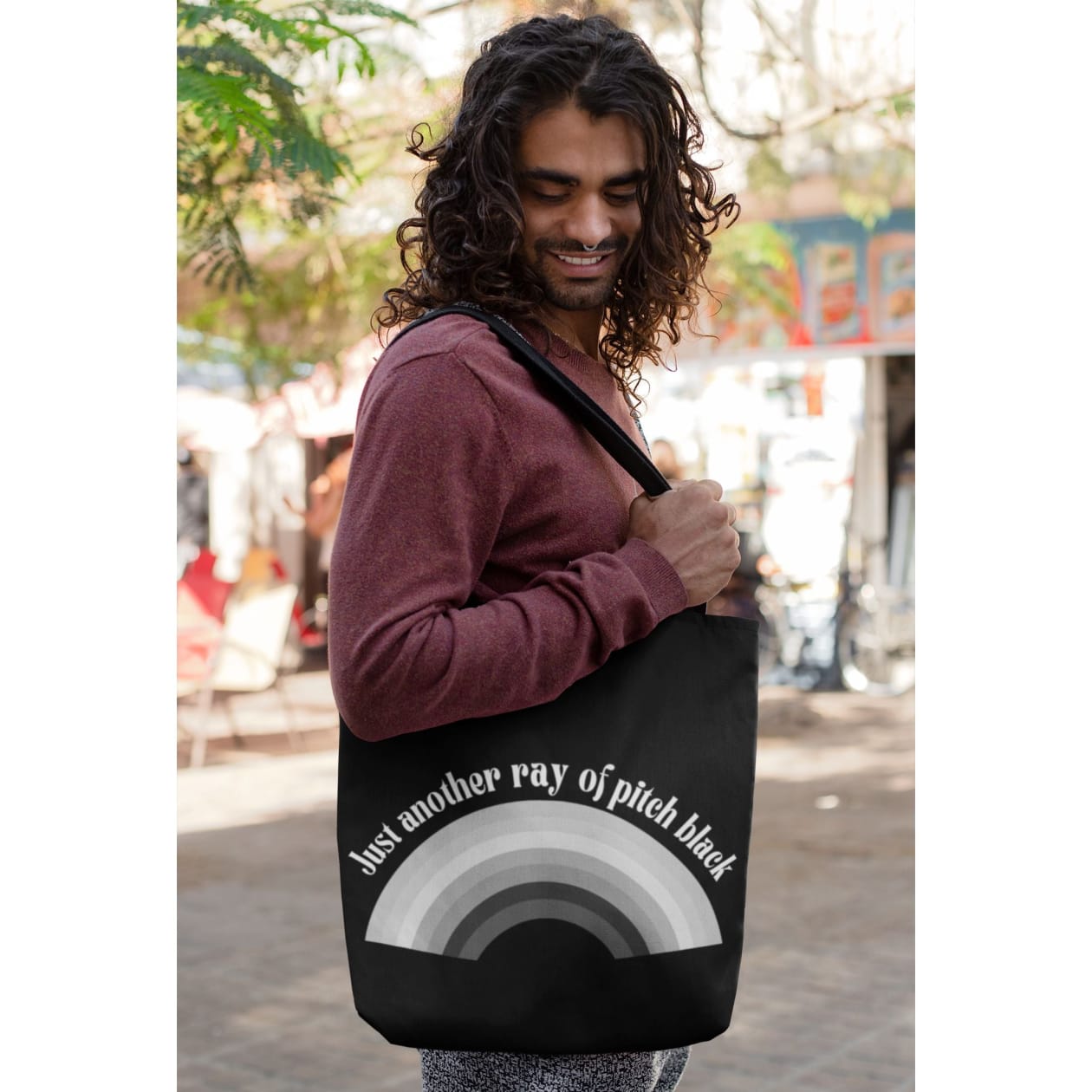 Just Another Ray of Pitch Black Tote Bag in Black | 18" x 18"