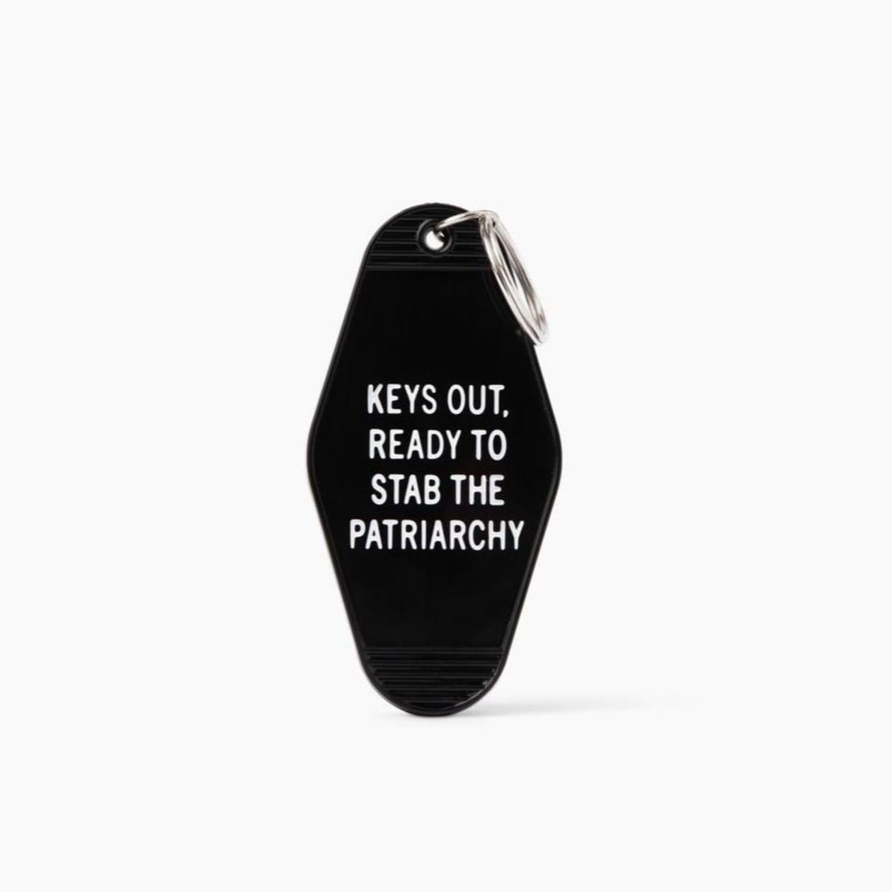 Keys Out, Ready to Stab the Patriarchy Funny Feminist Motel Keychain in Black