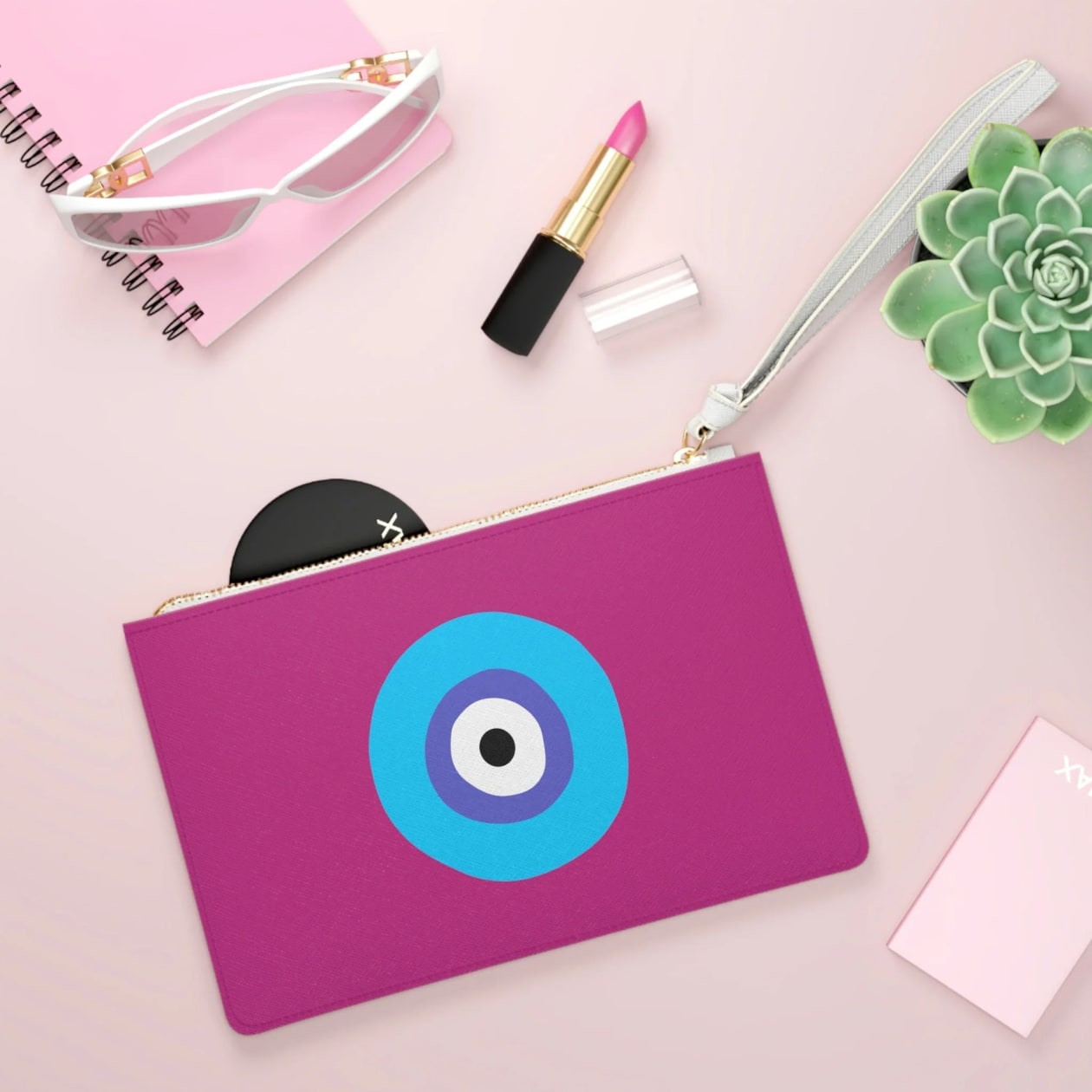 Evil Eye Pink Clutch | Makeup Bag or Organizer Pouch