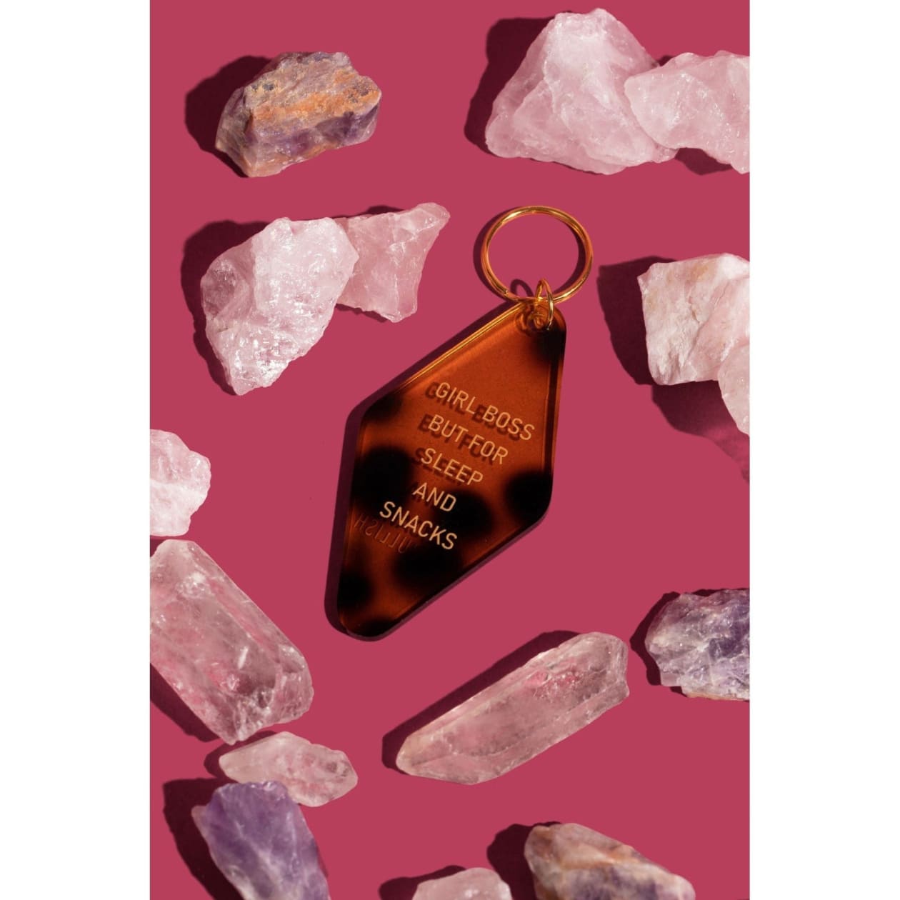 Girl Boss But For Sleep and Snacks Funny Motel Keychain in Tortoise Shell