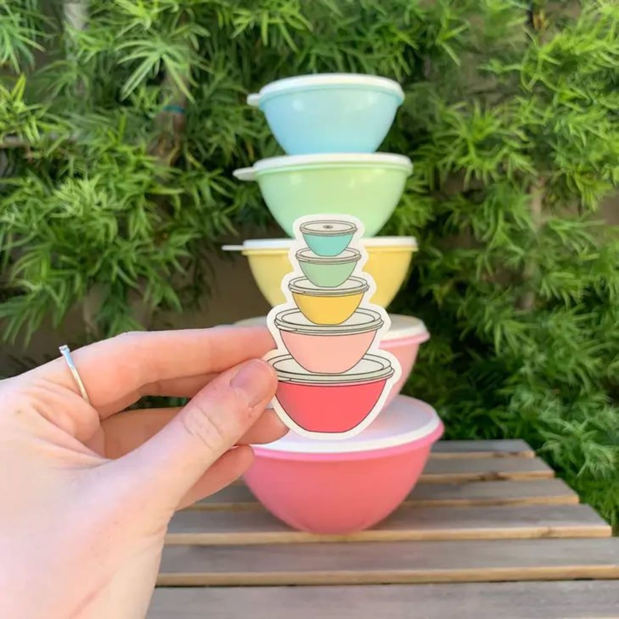 Vintage Pastel Tupperware Wonderlier Bowls Sticker