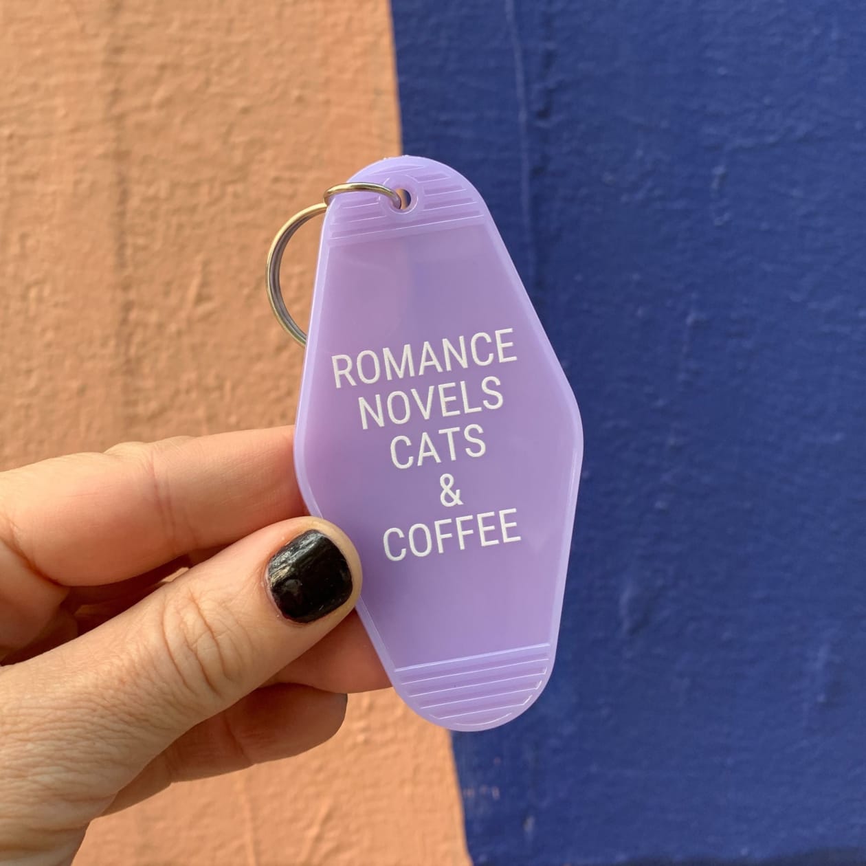 Romance Novels Cats & Coffee Motel Style Keychain in Purple