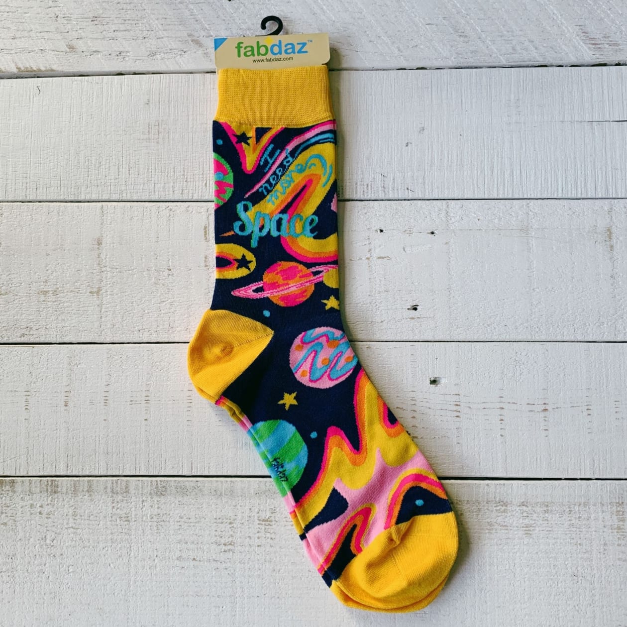 I Need More Space Men's Novelty Crew Socks | Planets Galaxy