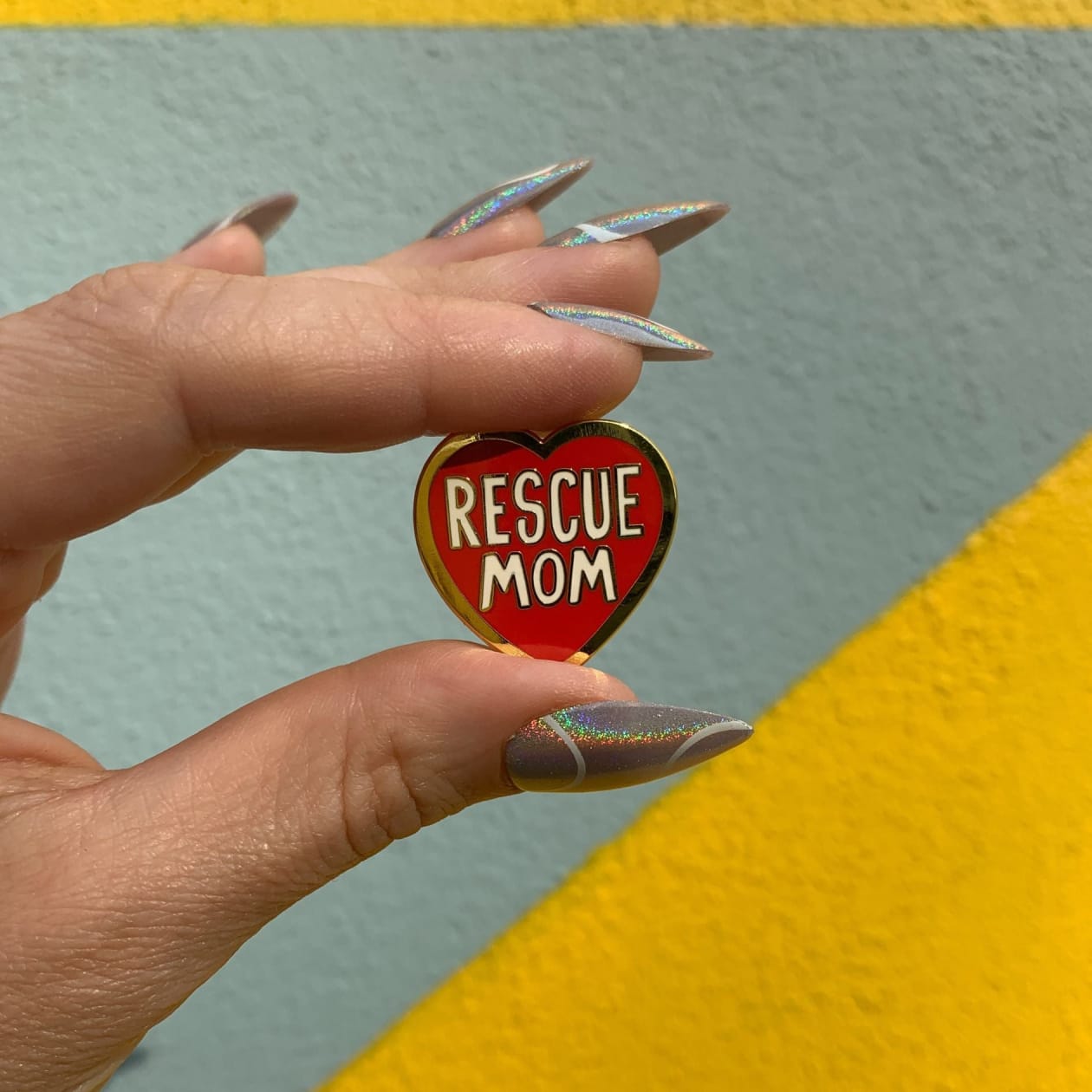 Last Call! Rescue Dog Mom Enamel Pin in Gold Heart