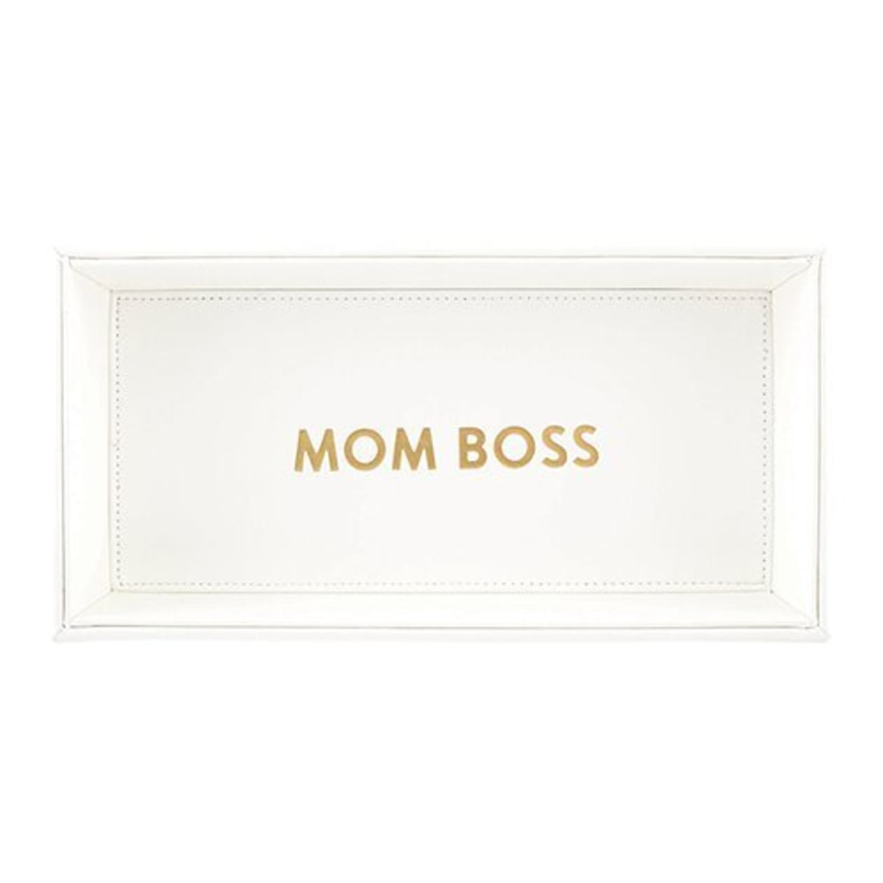 Mom Boss 10" x 5" Valet Tray | Vegan Leather Trinket Tray for Dresser or Desk | Motivational Quote Gift