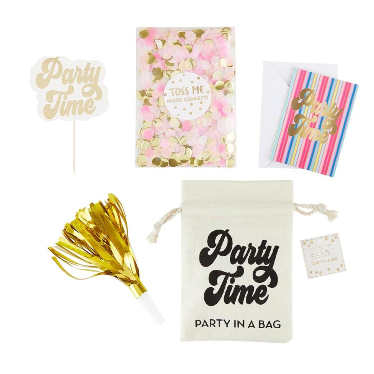 Party Time Party In A Bag | Cake Topper, Confetti, Mini Card and Noisemaker