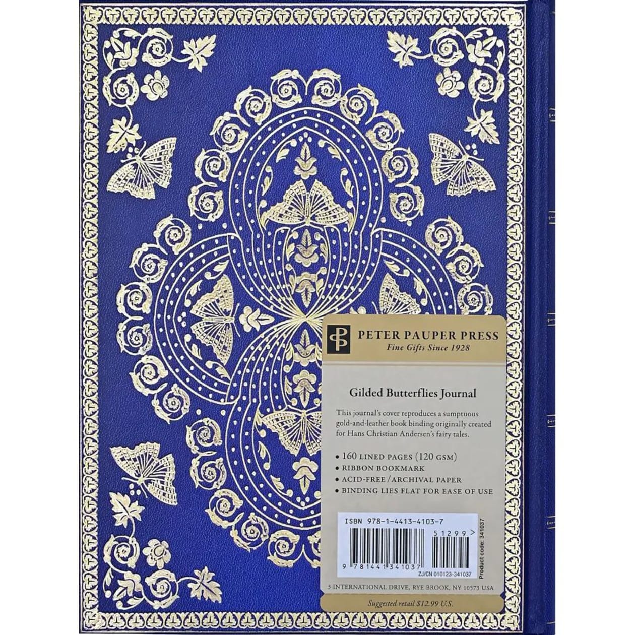 Gilded Butterflies Journal | Bejewelled Floral in Gold and Deep Blue | 6-1/4'' x 8-1/4''