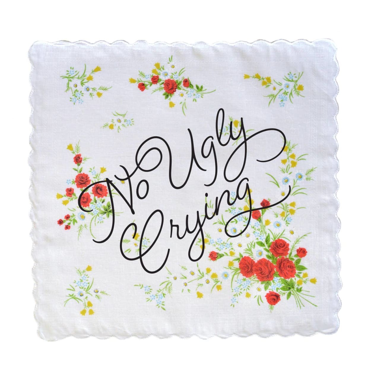 No Ugly Crying Hankie Retro Floral Print Cotton Handkerchief