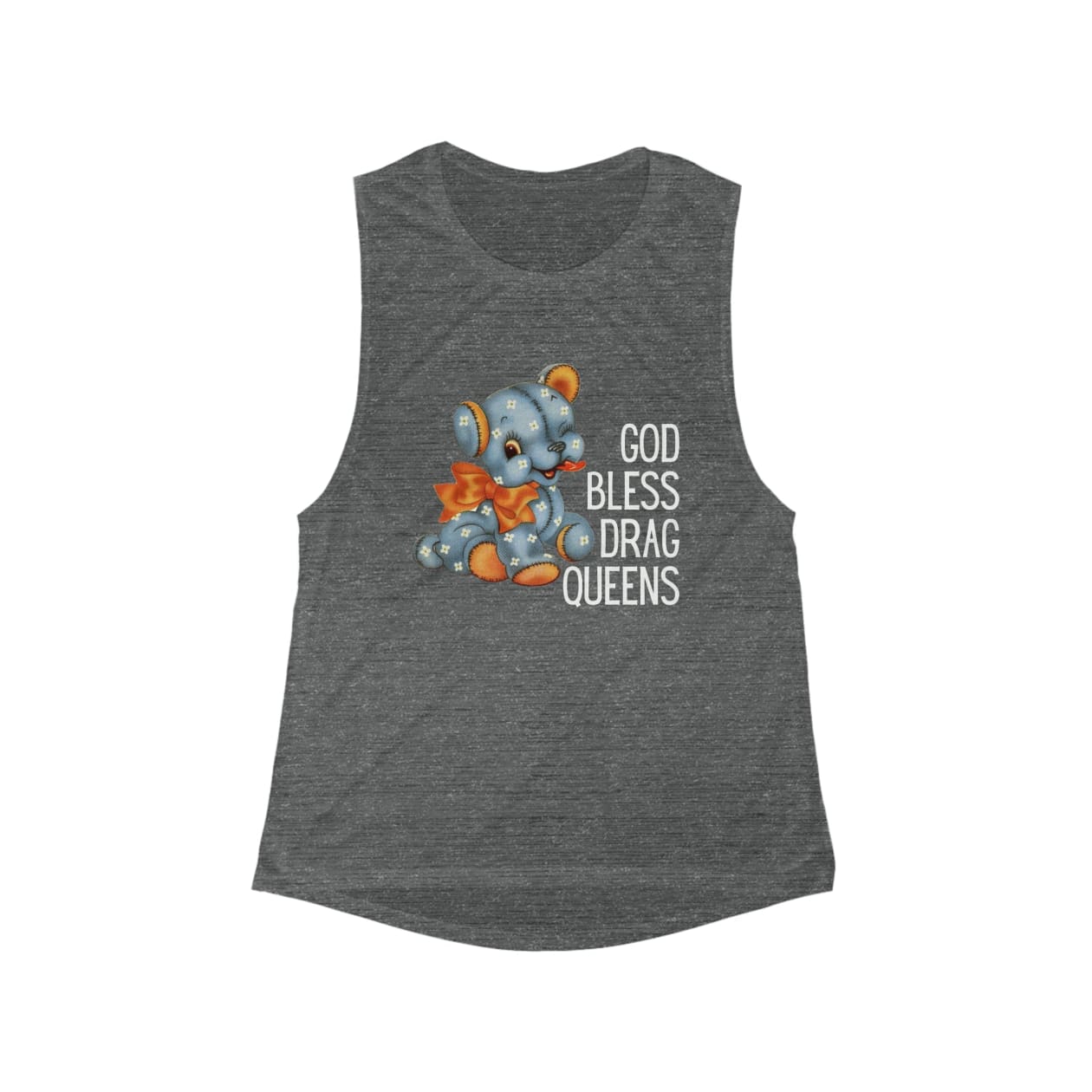 God Bless Drag Queens Flowy Scoop Muscle Tank - Color: Asphalt Slub, Size: S