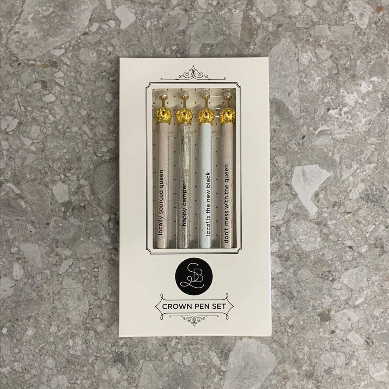 Farmhouse Crown Boxed Pen Set of 4 | Giftable Pens with Gold Accents | Local Is The New Black, Organically Grown Princess...