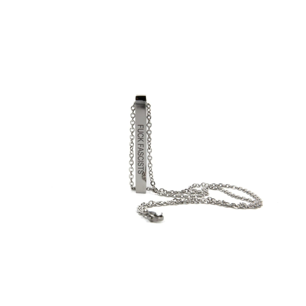 Burn the Patriarchy 🔥 Fuck Fascists Stainless Steel Bar Necklace | Minimalist Feminism Pendant Engraved on Two Sides