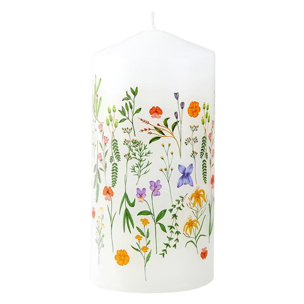 Boho Flowers Mini Pillar Candle  | Aesthetic Unscented Table Decor Floral Cylindrical Candle 4.75"