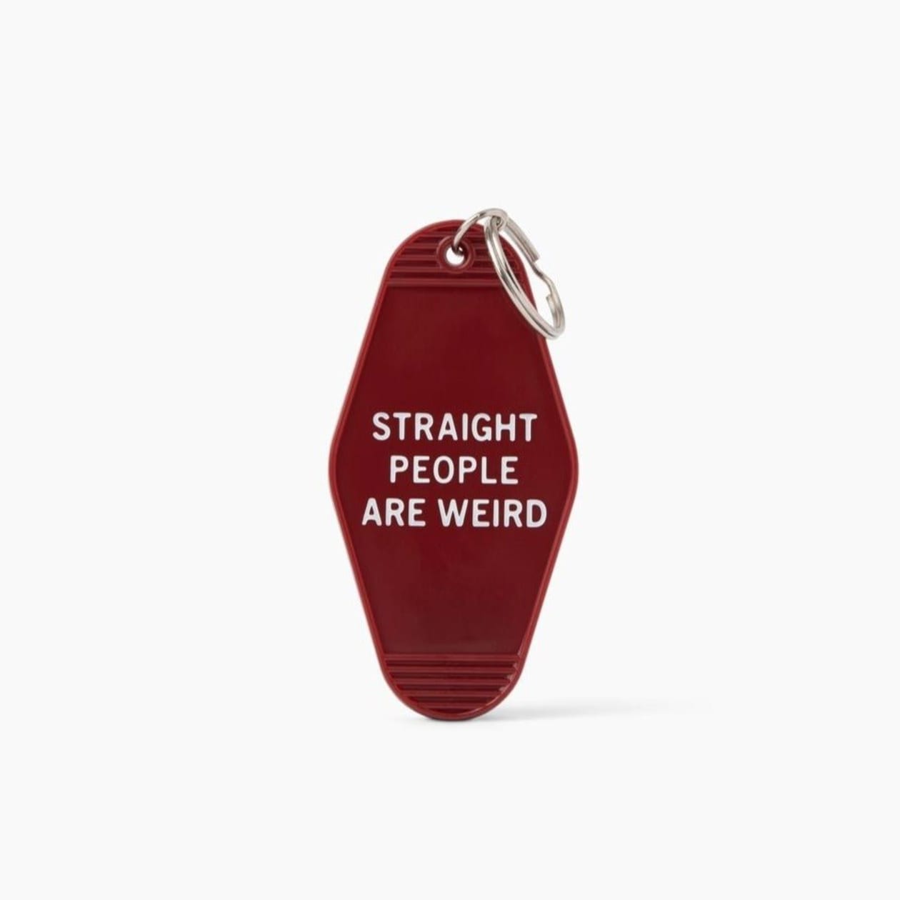 Straight People Are Weird Motel Style Keychain in Dark Red | LGBTQIA Pride Item