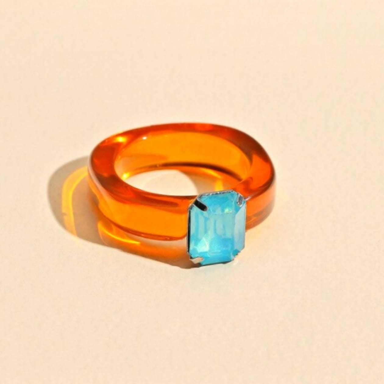 Resin Solitaire Statement Ring (4 Color Options) - Color: Amber and Turquoise