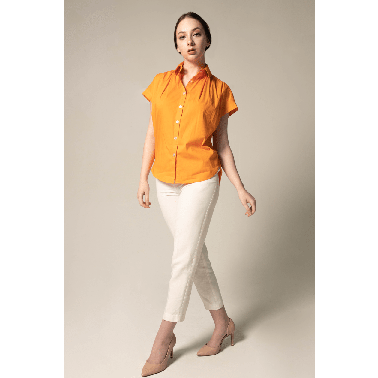 Women's Gather Collar Shirt in Orange