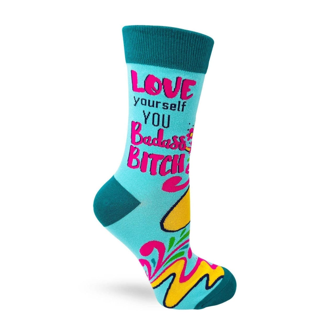 Love Yourself You Badass Bitch Ladies' Novelty Crew Socks | Colorful Women's Footwear