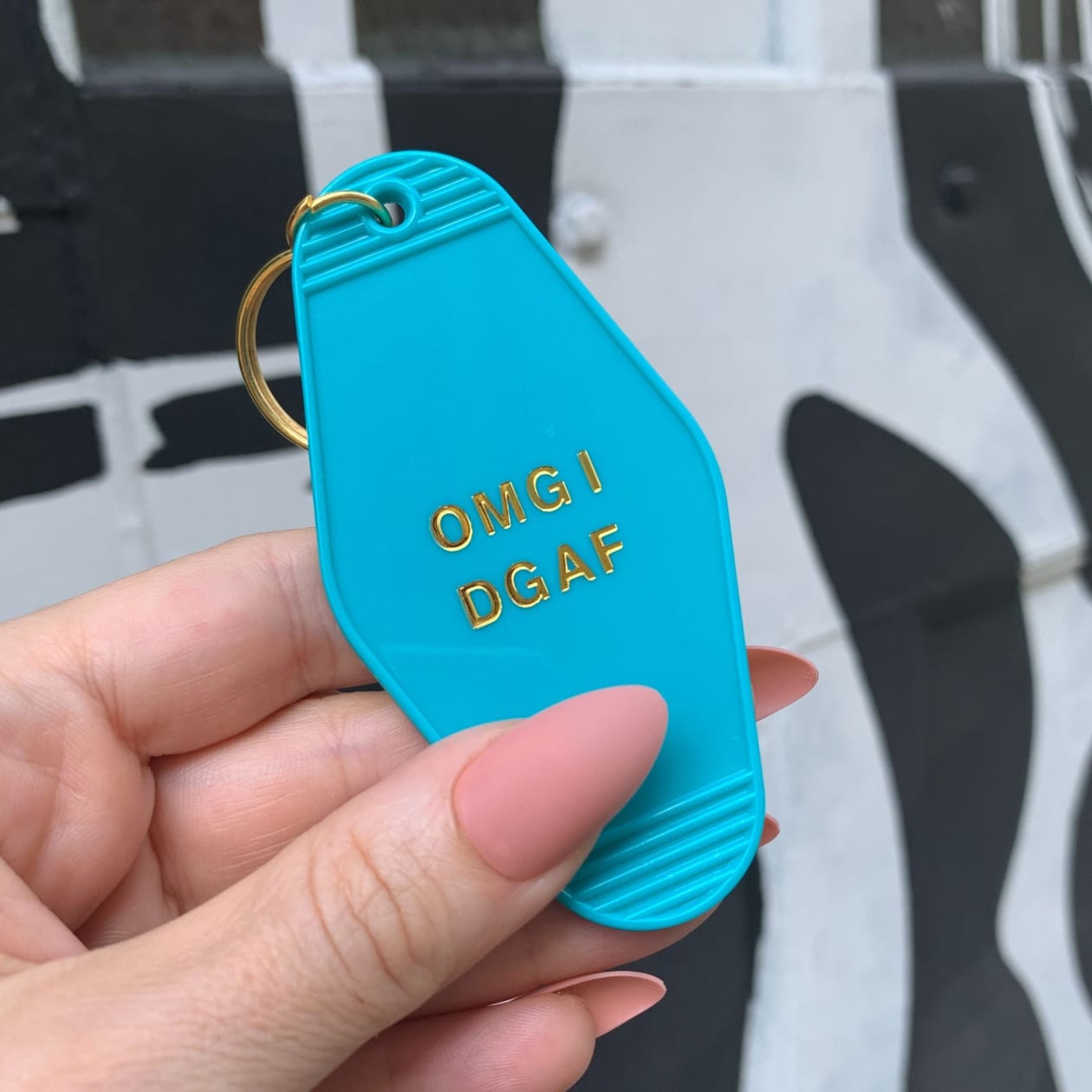 OMG I DGAF Motel Keychain in Aqua Blue