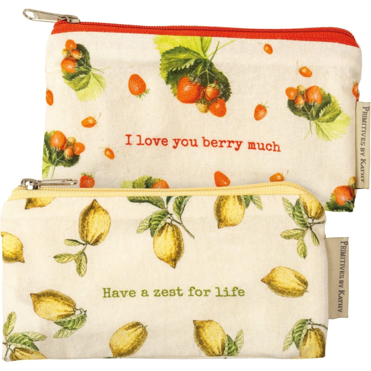 I Love You Berry Much and Have A Zest For Life Fruit Pouches |  Food Safe | 7" x 3.50" | Set of 2