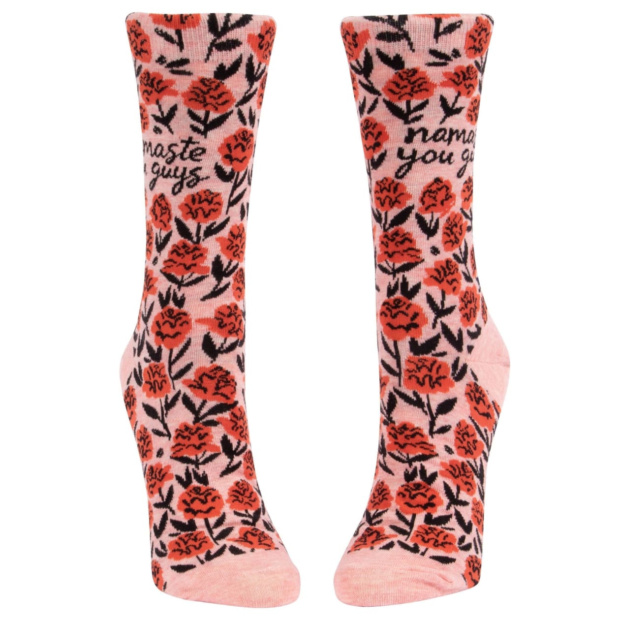 Namaste You Guys Women's Crew Socks in Yoga Floral | BlueQ at GetBullish