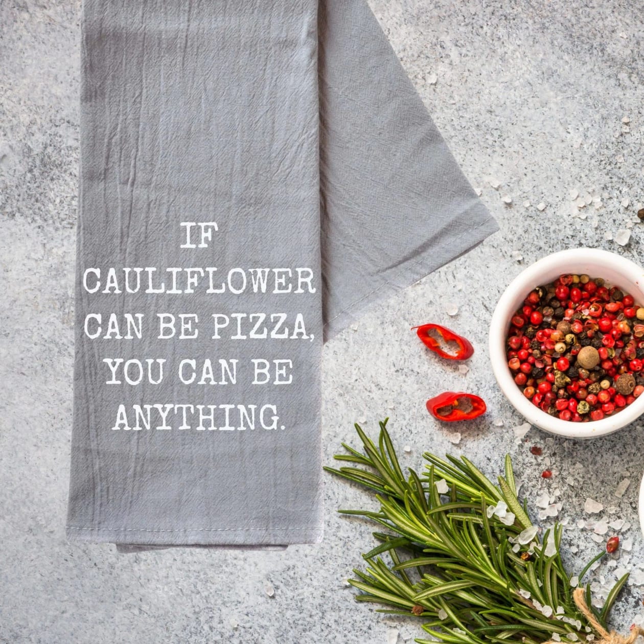 If Cauliflower Can Be Pizza Cotton Hand Towel | Gray | 16" x 24"