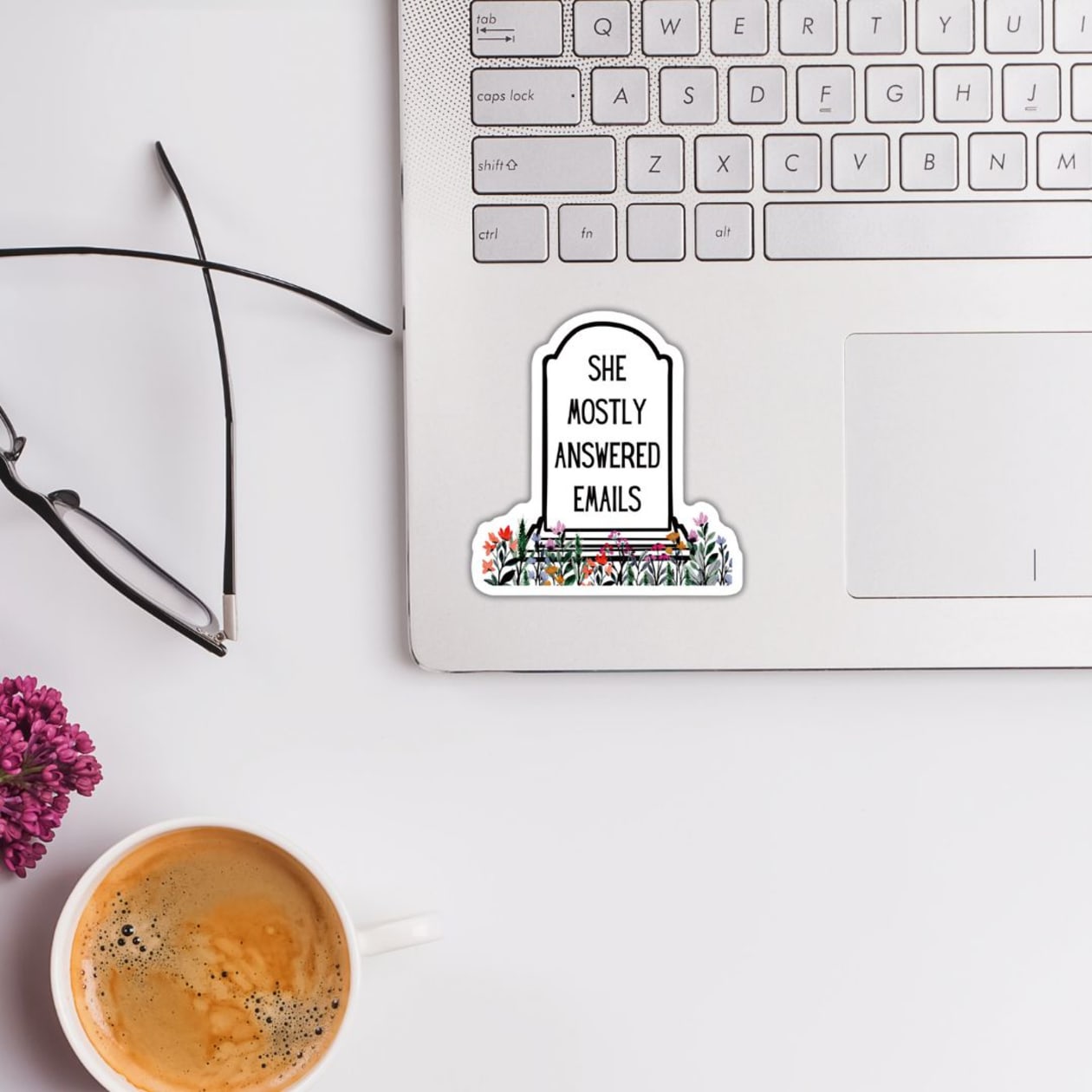 She Mostly Answered Emails in Grave Design | Vinyl Die Cut Sticker