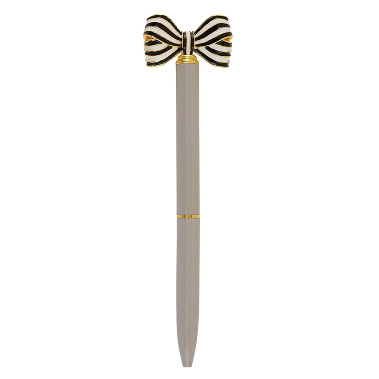 Pretty Refillable Striped Bow Pen |  Warm Grey Gold Single Pen