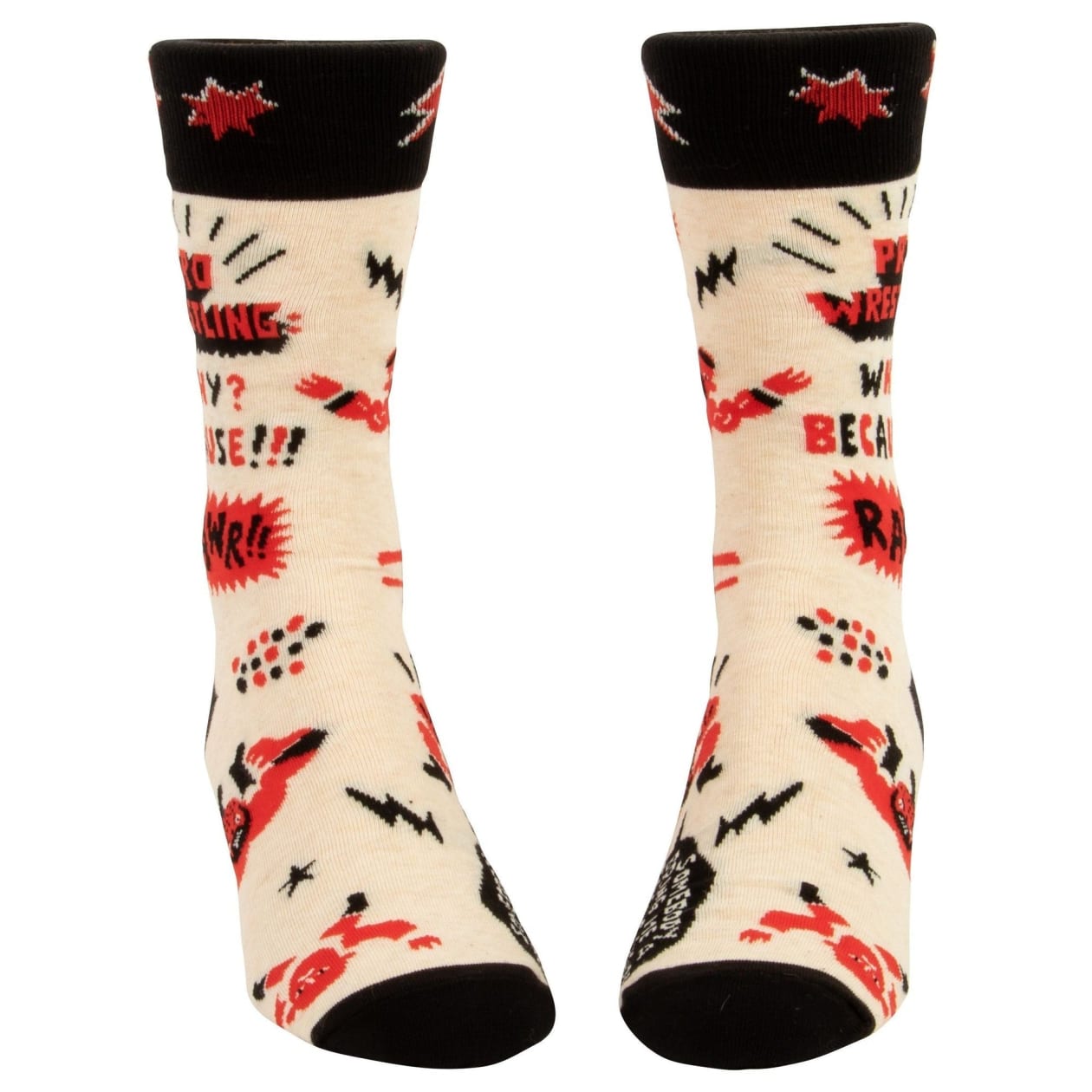 Pro Wrestling! Why? Because!!! RAWR!!! Men's Crew Socks | BlueQ at GetBullish