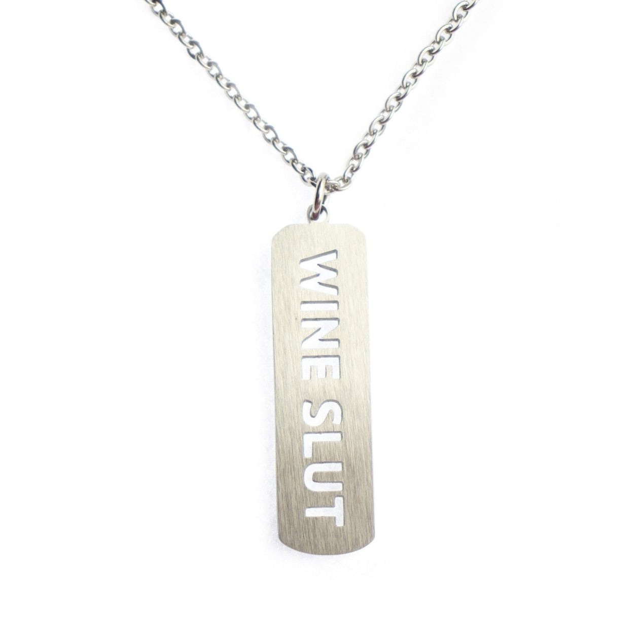 Wine Slut Cutout Stainless Steel Drop Bar Necklace