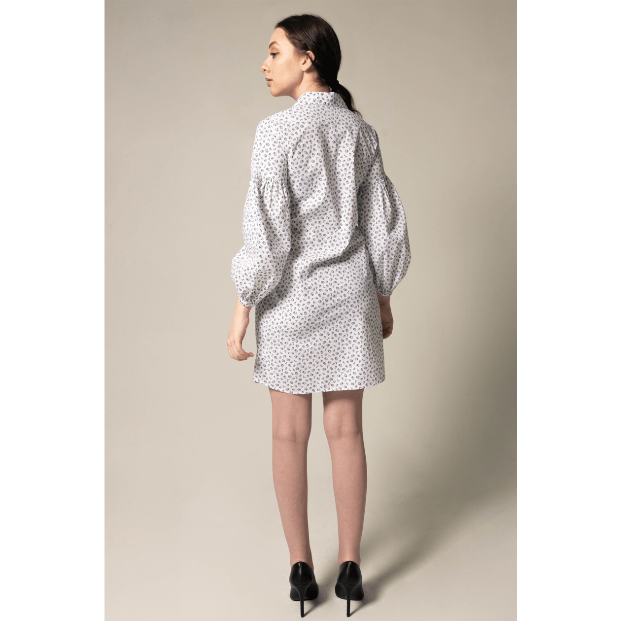 Shirt Dress with Oversized Sleeves in White Floral