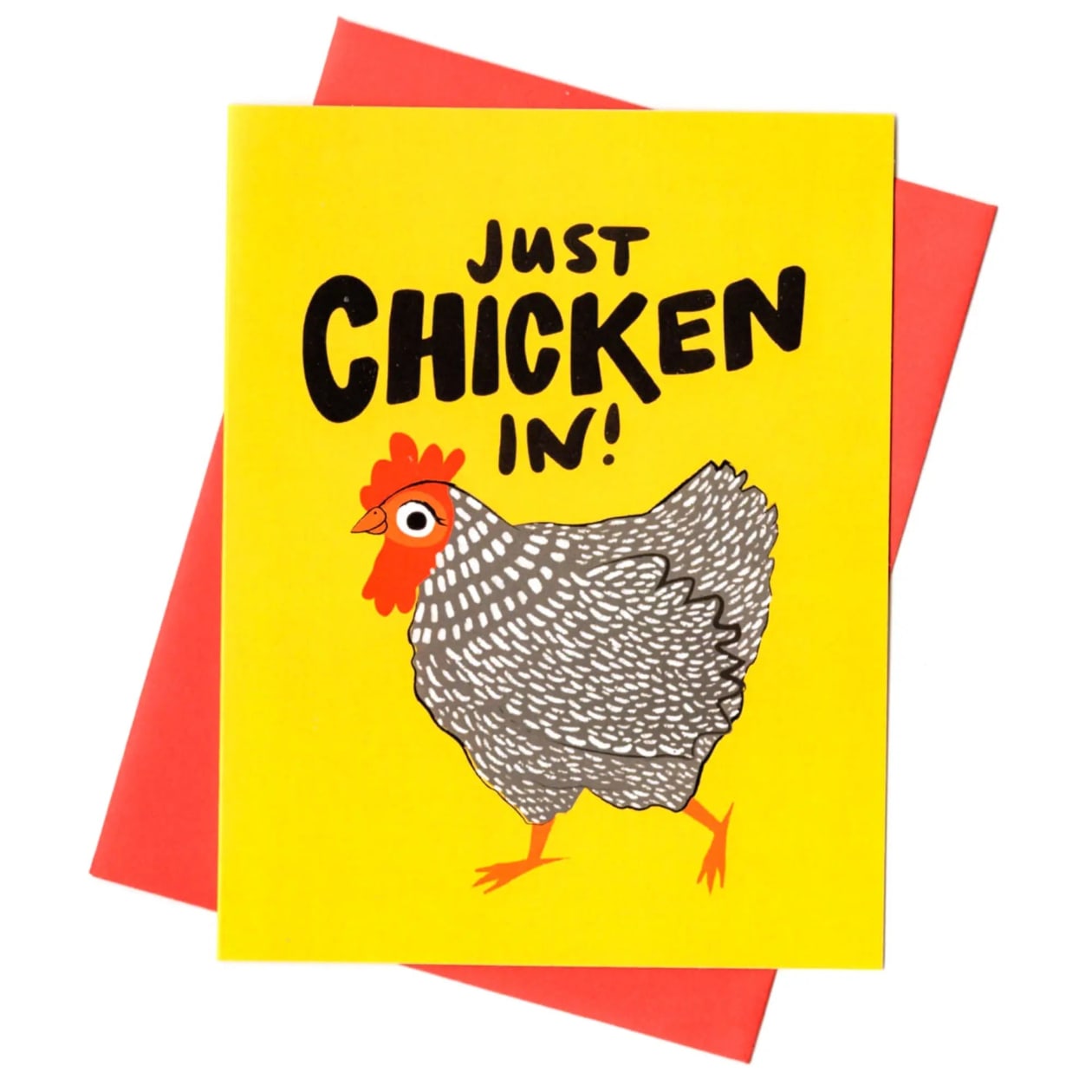 Just Chicken In Yellow Greeting Card |  4.3” x 5.5" Blank Inside Greeting Card