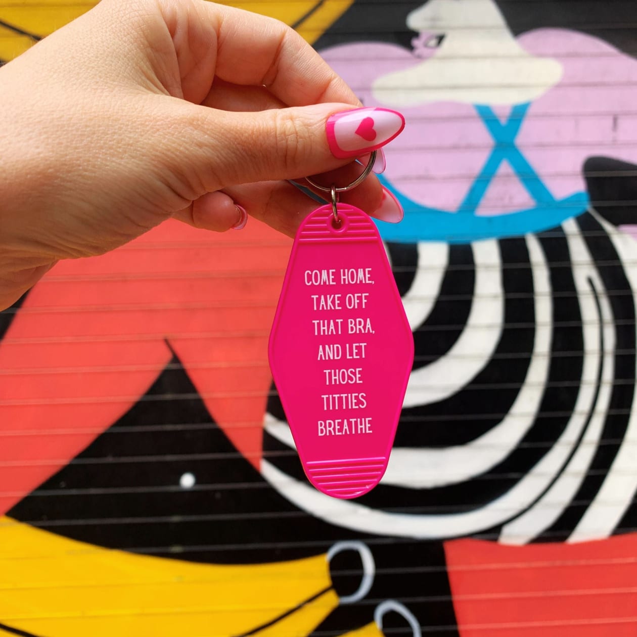 Come Home Take Off That Bra Motel Style Keychain in Fuchsia Pink