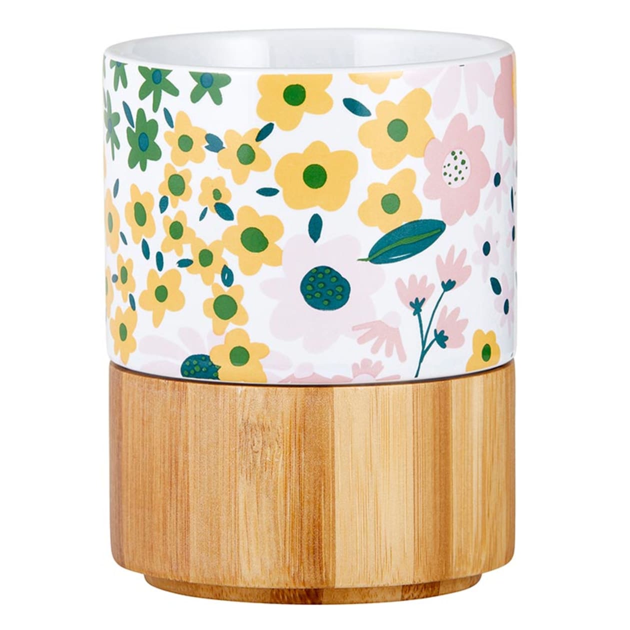Floral Ceramic Mug with Bamboo Base