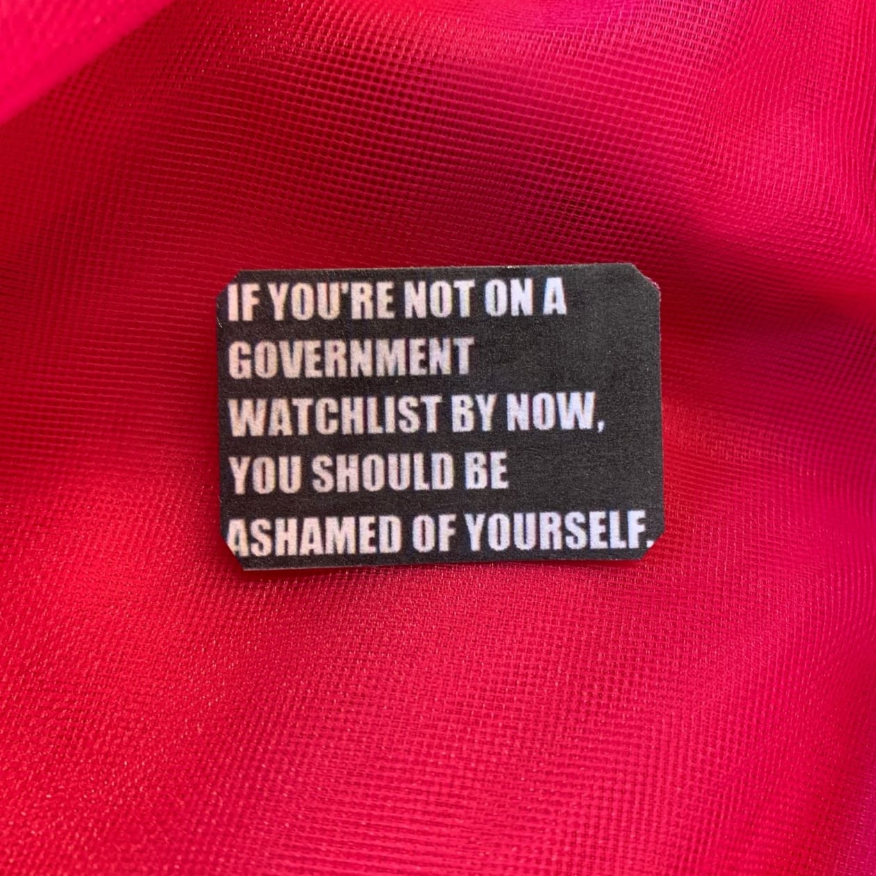 If You're Not on a Government Watchlist by Now Handmade Tin Pin in Black and White