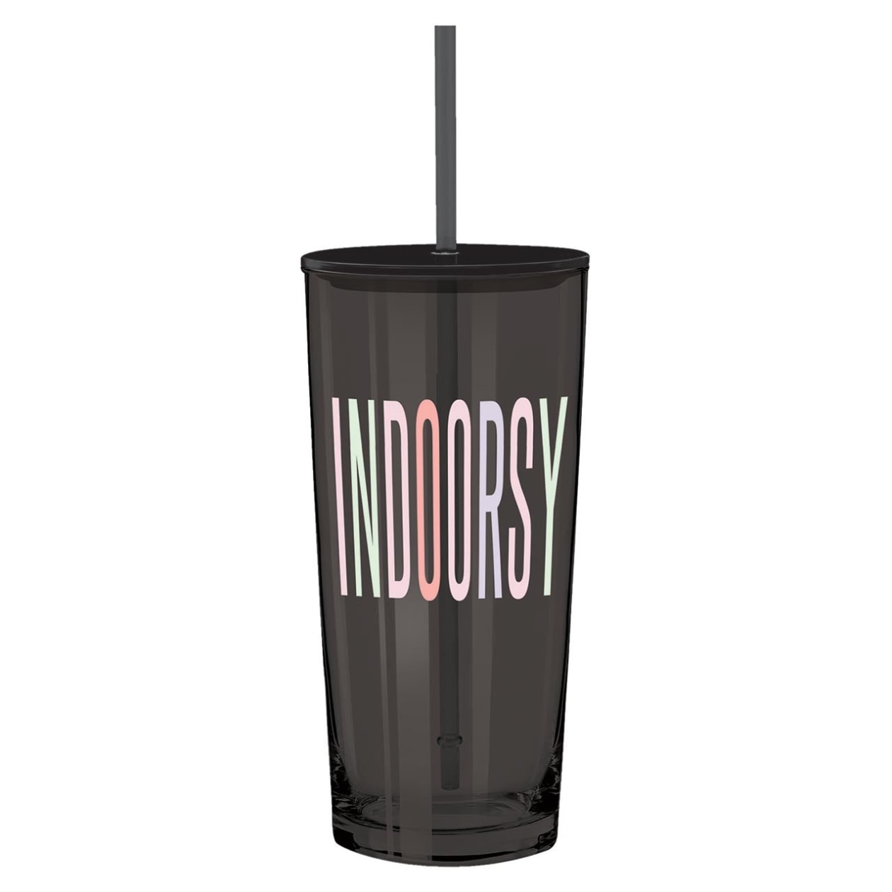 Indoorsy Glass Tumbler with Straw | Coffee Cocktail Black Glass | 20oz