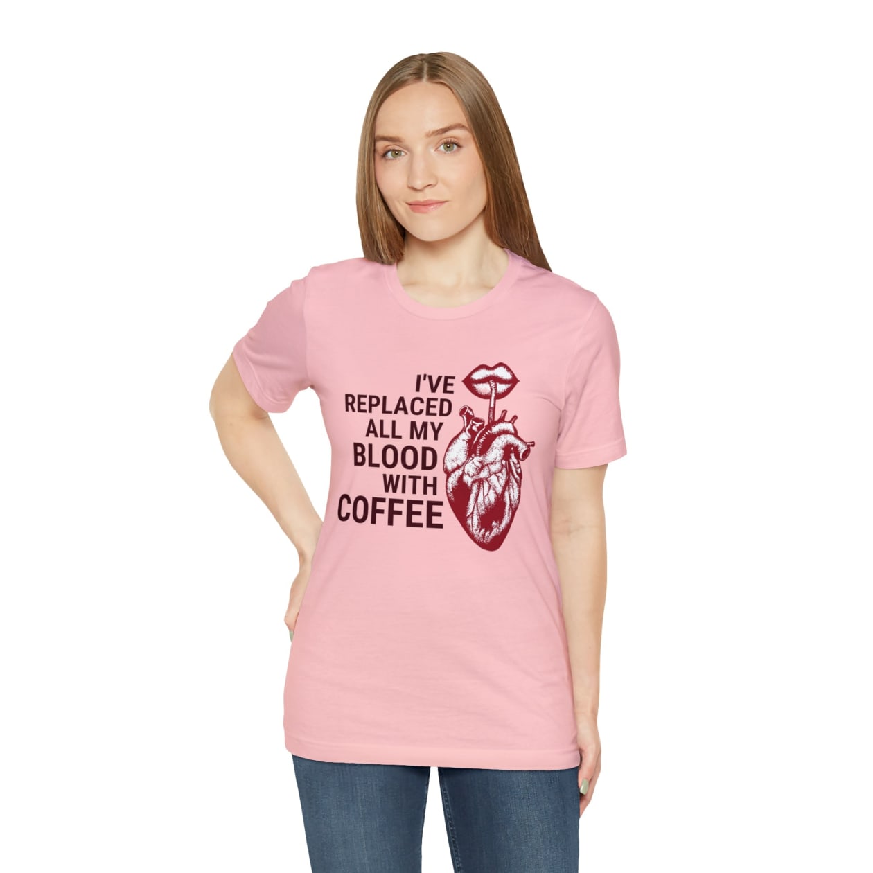 I've Replaced All My Blood With Coffee Jersey Short Sleeve Tee [Multiple Colors and Sizes]