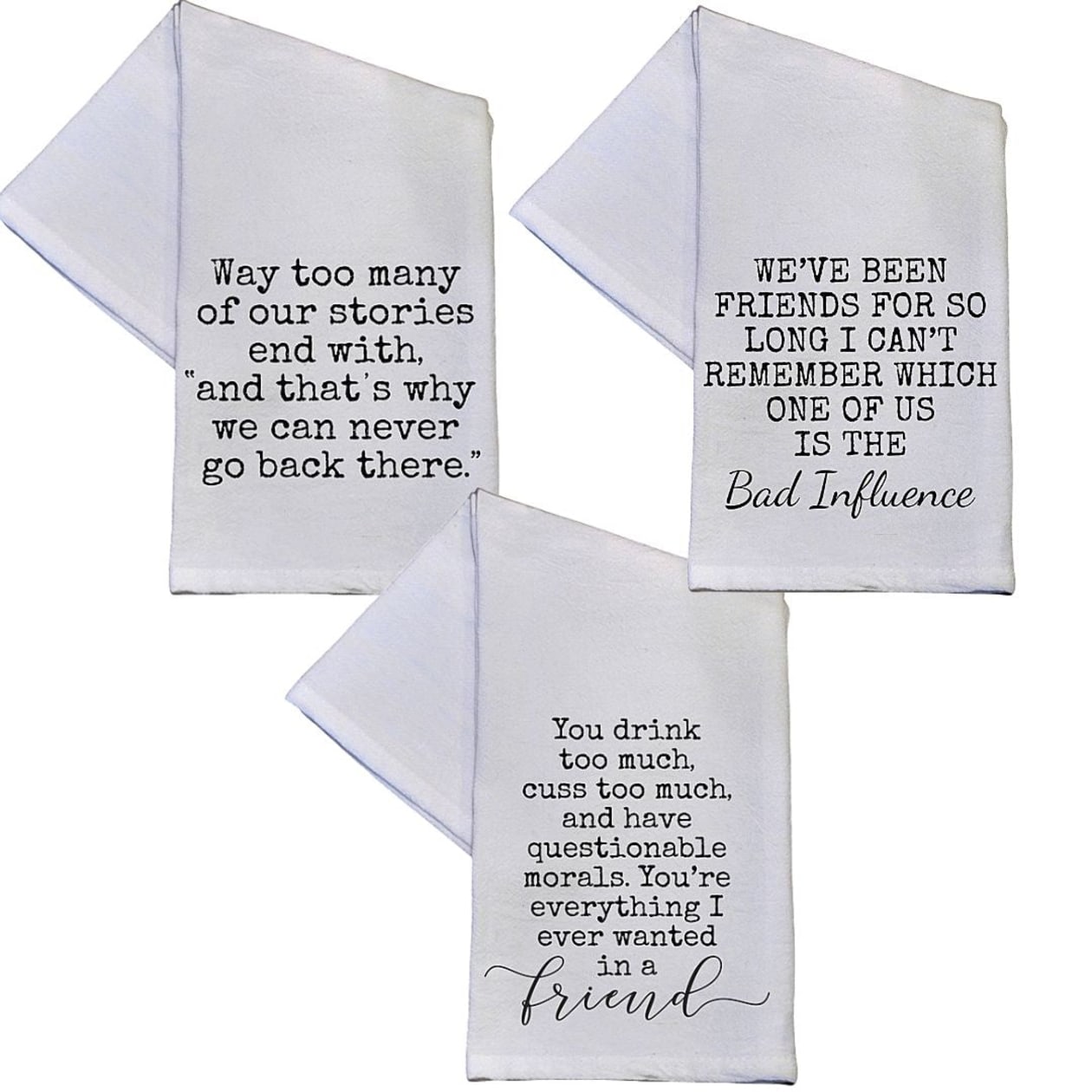 Set of 3 Best Friends Forever Towels |  Cotton Dish Towel | White | 16" x 24"