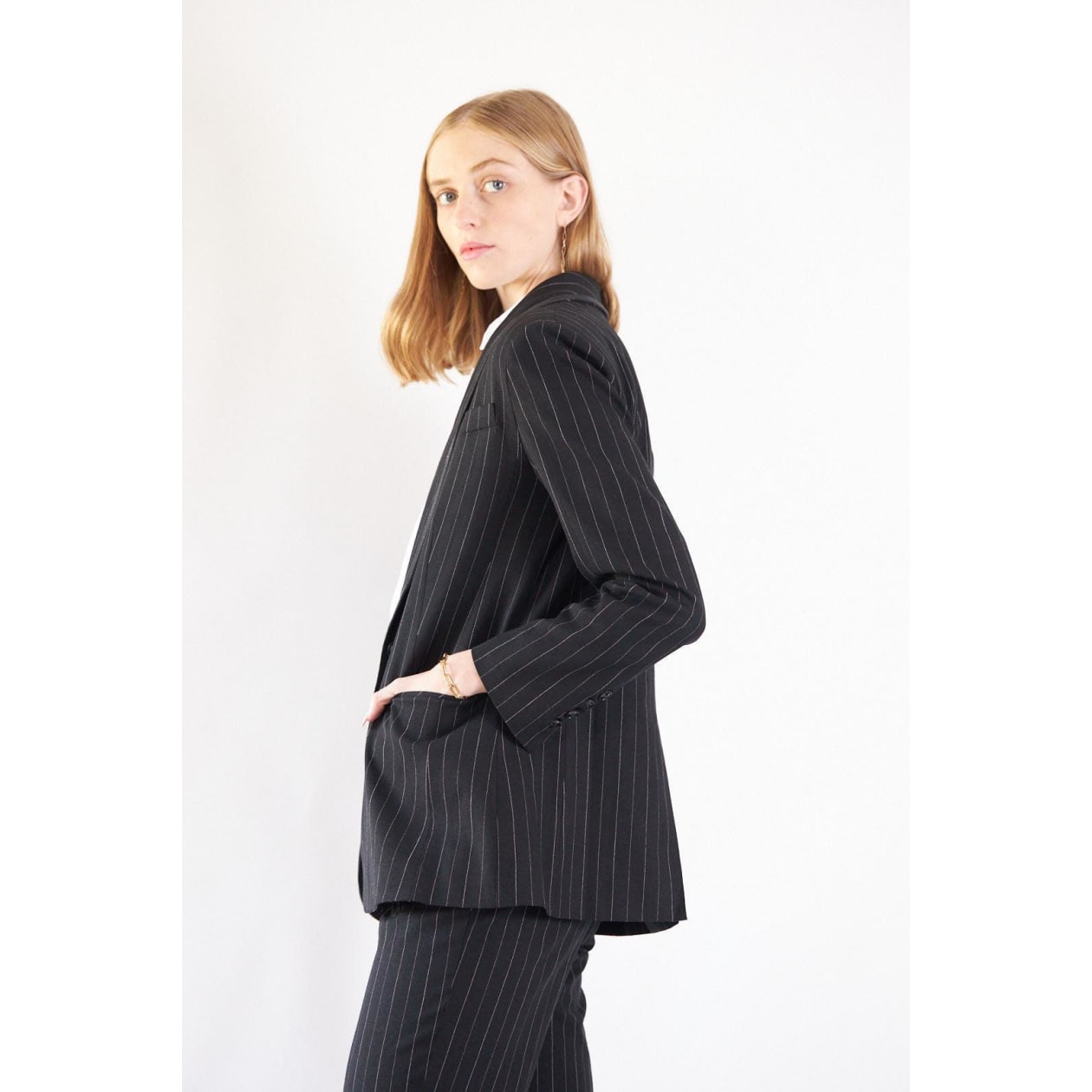 Black Pinstripes Oversize Blazer